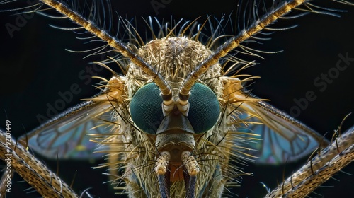 Portrait of the malarial mosquito showing the antenae and palps, used to sense odours and carbon dioxide emeited by the host animal.

 photo