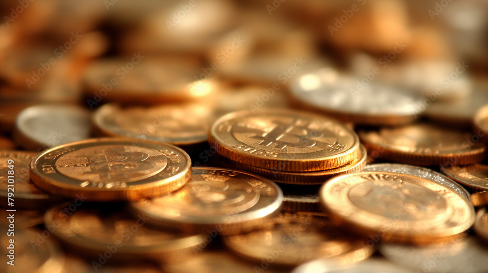 Pile of golden coins, bitcoin and crypto currency background Pile of golden coins, bitcoin and crypto currency background