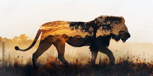 lion in the wild Savannah Generative AI © Evghenii