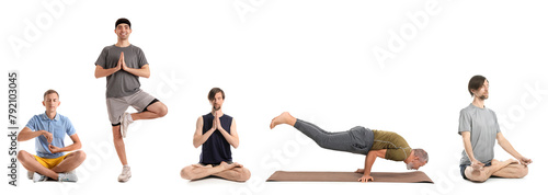 Set of men practicing yoga ...