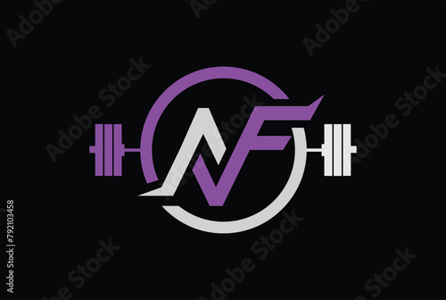 Letter A, F, N, V, AF, FA, NF, FN, AVF, FVA  Logo With barbell. Fitness Gym logo Vector.