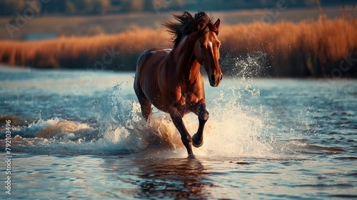 Runnning horse across the river, Amazing view.