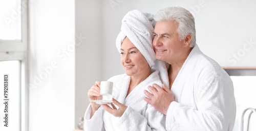 Morning of mature couple in bathroom