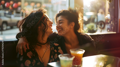 Lesbian Couple Sharing a Moment at Coffee Shop