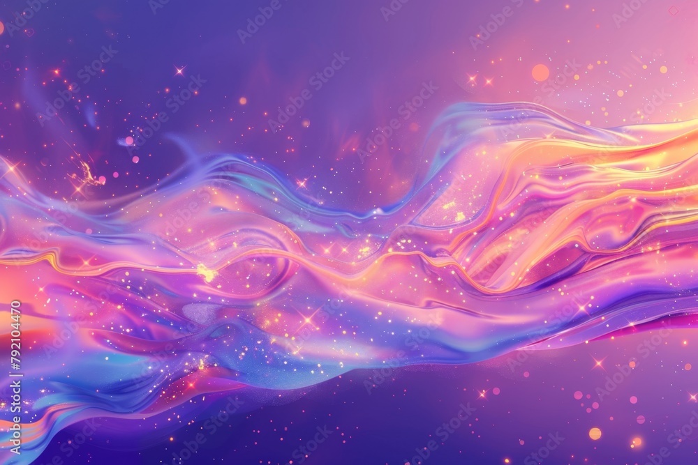 colorful fire wave with pink and blue hues featuring fluid shapes and stars, creating a dreamy atmosphere Generative AI - obrazy, fototapety, plakaty 