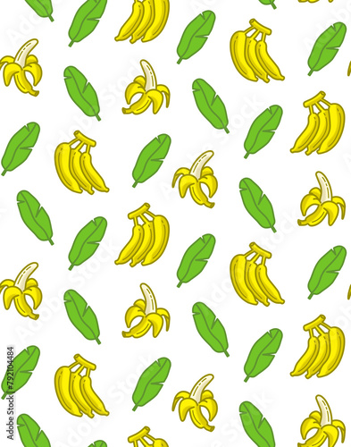 Banana background, abstract food seamless pattern. Fruit wallpaper in png background no line icons. Vegetarian grocery store vector illustration and prints