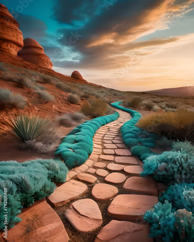 Illustration of a semi-desert with a stone path. photo