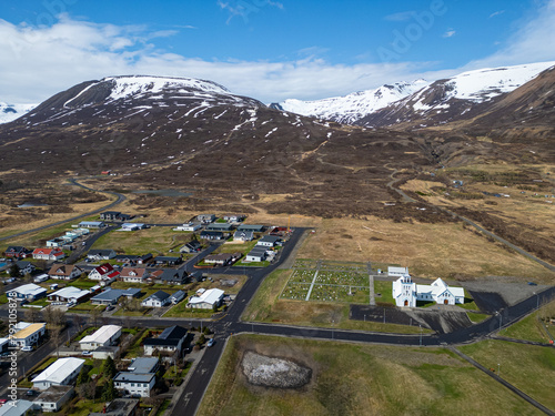 Aerial view of town of Dalvik in north Iceland photo