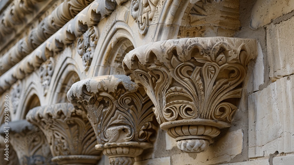 The carved stone ornaments of the historic Juma mosque in the Icheri Sehr, The Oldy City of Baku in Azerbaijan.

