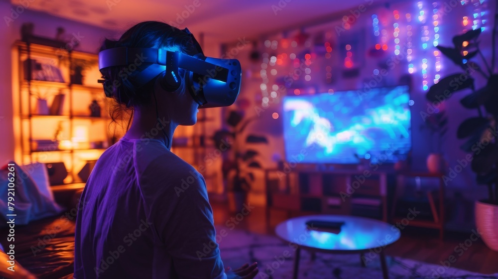 Gamer playing virtual reality video game at home Gamer playing virtual reality video game at home