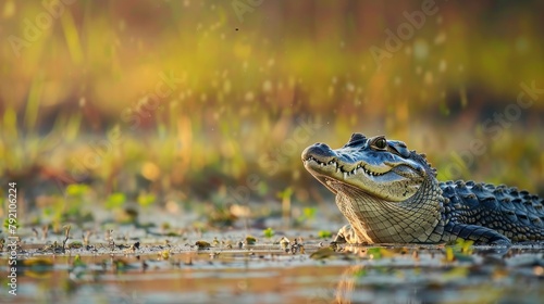 crocodile coming out of the water in a swamp in the jungle in high resolution