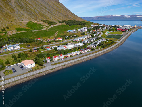 Aerial view of town of Isafjordur in the westfjords of Iceland photo