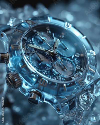 Transparent Watch Immersed in Blue