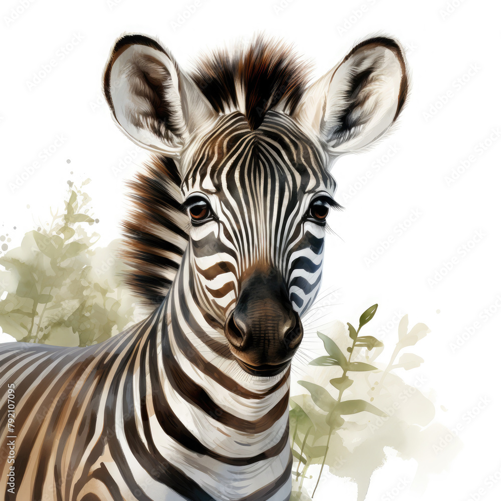 Naklejka premium Watercolor Zebra, clipart Illustration, Generative Ai