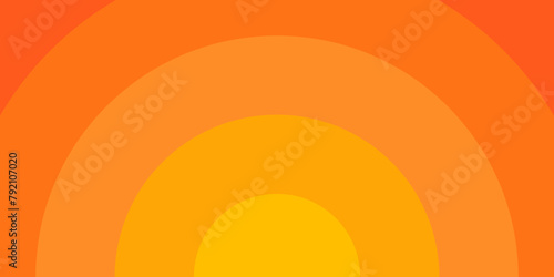 Orange concentric circles banner. Sun, sunburst, sunrise or sunset background. Ripples, impact, sonar wave, epicenter, pain, radar signal wallpaper. Vector flat illustration.