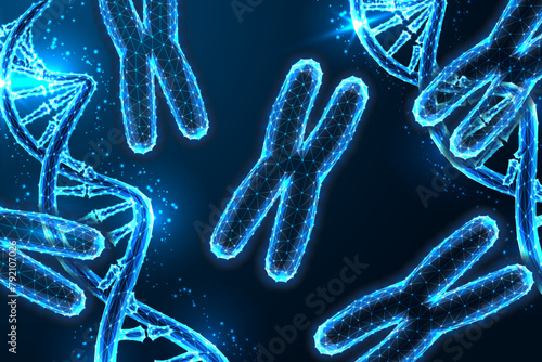 Chromosomes and DNA strands scientific background. Genetic engineering futuristic concept