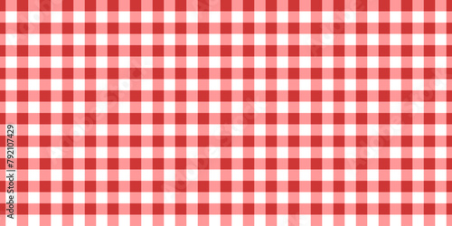 Checkered picnic plaid texture. Gingham or vichy pattern. Tablecloth, blanket, basket napkin or towel print. Italian pizzeria background. Wrapping paper or textile design. Vector flat illustration.