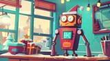 A mischievous robot decorated its workshop with blinking lights and whirring gears, building fantastical metal toys for children across the galaxy this Christmas