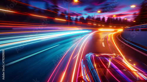 Colorful light trails with motion effect. Car high speed light lines © Prasanth
