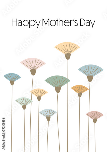 Happy Mother’s Day - Schriftzug in englischer Sprache - Alles Gute zum Muttertag. Grußkarte mit Blumen in Pastellfarben.