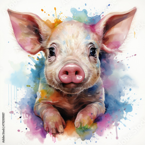Watercolor Pig, clipart Illustration, Generative Ai