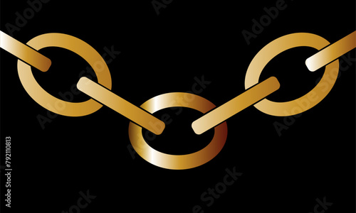 Strong steel string chain vector silhouette illustration isolated on black backgrounds. Protect symbol straight power. Gold chain shape shadow. Jewelry luxury necklace. 