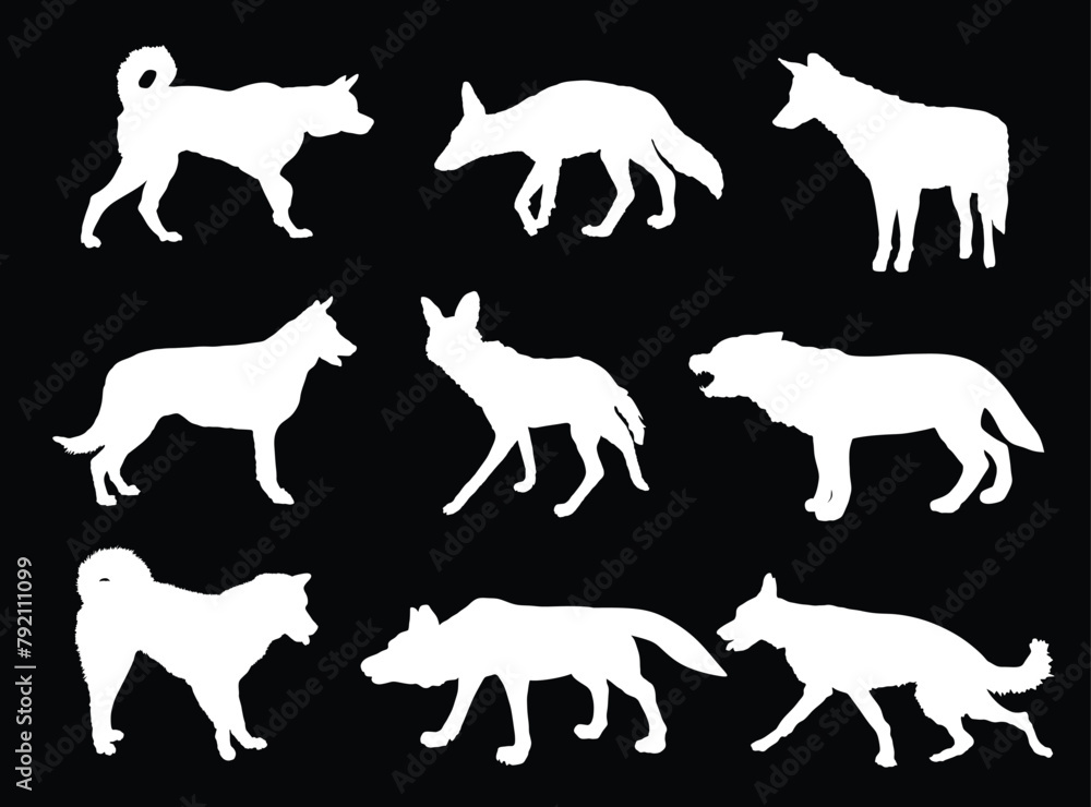 Wolf, coyote,jackal and dog collection vector silhouette illustration