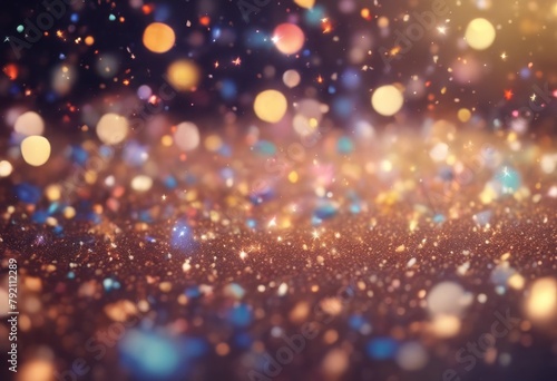 'confetti concept. fairy Glittering background. Space festive particles Abstract Magic dust. Christmas sparkle bokeh background gold light particle texture black overlay effect vector b'