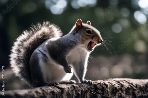'close yawning grey squirrel animal closeup rodent portrait funny isolated yawn smile cute animals mammal interesting different humor park teeth curious london urban creature wood forest standing' photo