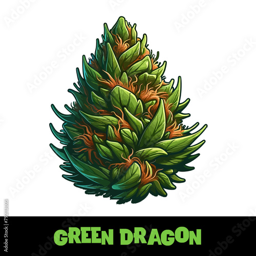 Vector Illustrated Green Dragon Cannabis Bud Strain Cartoon
 (ID: 792113005)
