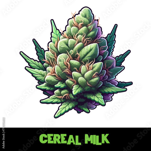 Vector Illustrated Cereal Milk Cannabis Bud Strain Cartoon
 (ID: 792113632)