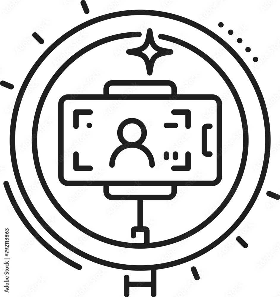 Vlog video content and blogging icon of mobile phone and camera light, vector line symbol. Social media video content filming and live stream recording icon, digital monetization and internet business Vlog video content and blogging icon of mobile phone and camera light, vector line symbol. Social media video content filming and live stream recording icon, digital monetization and internet business