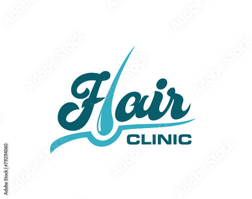 Hair clinic or dermatology icon of follicle grow for trichology medicine, vector emblem. Hair care and transplantation clinic symbol of hair follicle growing in letters for medical trichologist salon