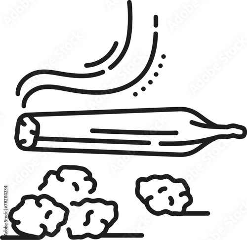 Cannabis joint line icon of marijuana CBD or weed extract, vector symbol. Medical cannabis sativa or marijuana drug cigarette line icon for cannabis store and medicinal CBD and health treatment
