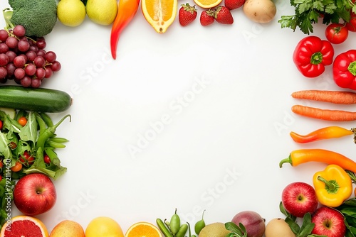 Fresh fruits and vegetables background, fruits and vegetables frame background, foods frame background