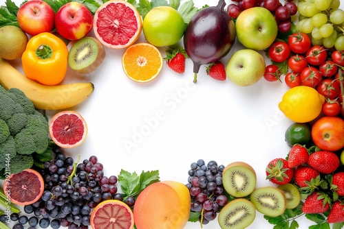 Fresh fruits and vegetables background  fruits and vegetables frame background  foods frame background