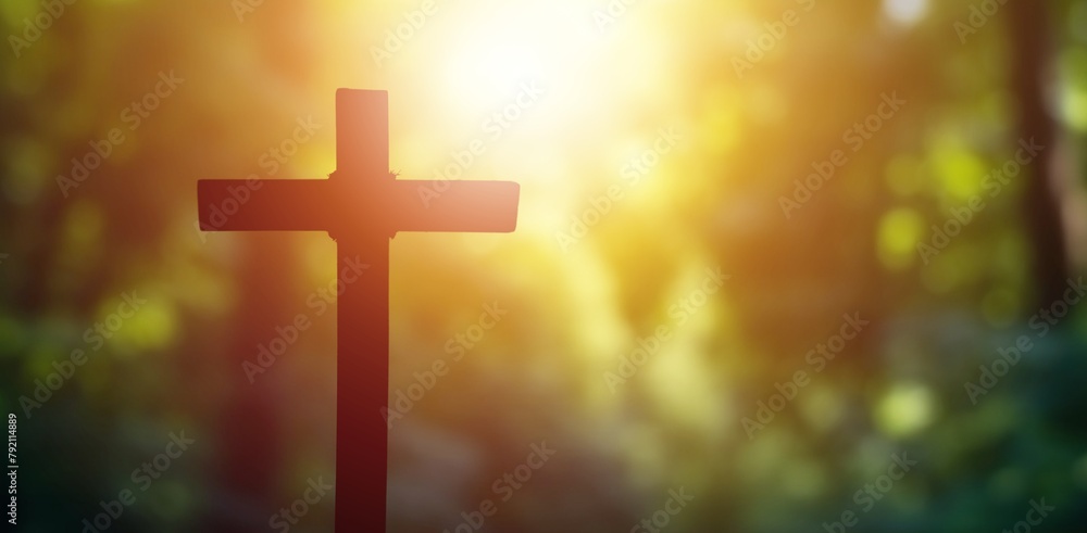 On spring day person pray with Holy Cross On spring day person pray with Holy Cross