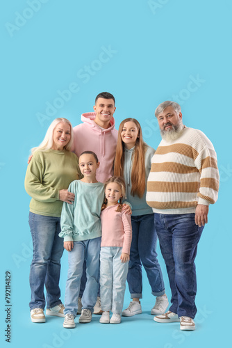 Big family on blue background