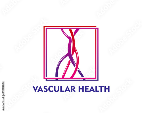 Vein vascular and artery health icon for medical therapy and treatment, vector emblem. Veins or blood artery vessels icon for cardiovascular healthcare, cardiology and capillary nutrition vitamins