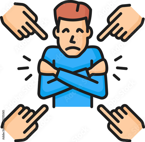 Human phobia icon, xenophobia or fear of unknown people, vector color line. Mental health and psychology problems or mind disorder phobia icon of xenophobia or fear reaction ob being strange