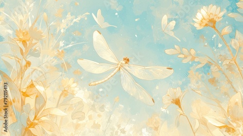 A charming fairy like cyan blue dragonfly cartoon design adorns this 2d wallpaper capturing the essence of pretty summer insects The detailed dragonfly cartoon creates a girly and delicate 