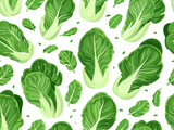 Seamless pattern of bok choy illustrations on white background.