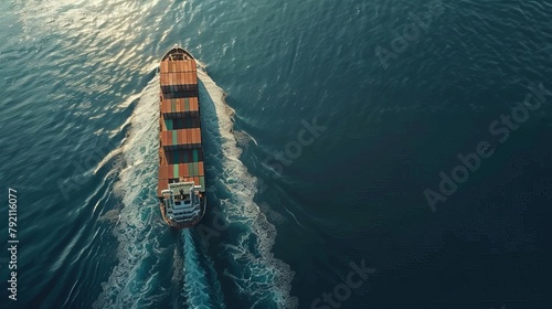 aerial view of container ship navigating vast ocean global freight shipping and international trade top view illustration