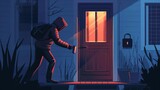 burglar breaking into house thief picking lock on door crime concept illustration