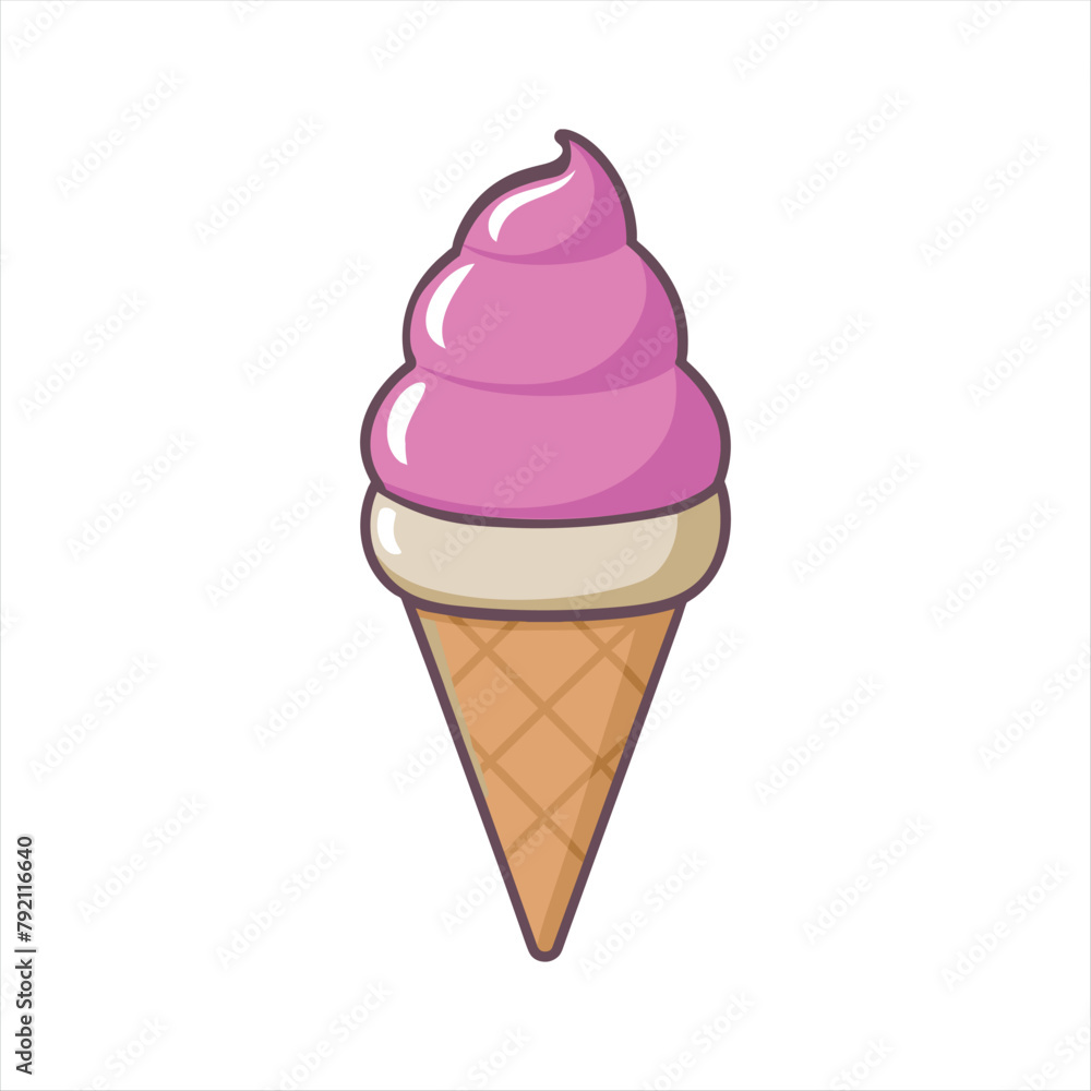 Pink Soft Serve Ice Cream Cone Illustration
