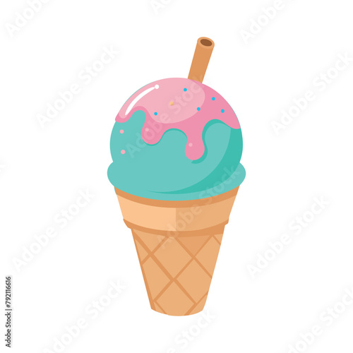 Colorful Ice Cream Cone Illustration with Sprinkles and Wafer Stick