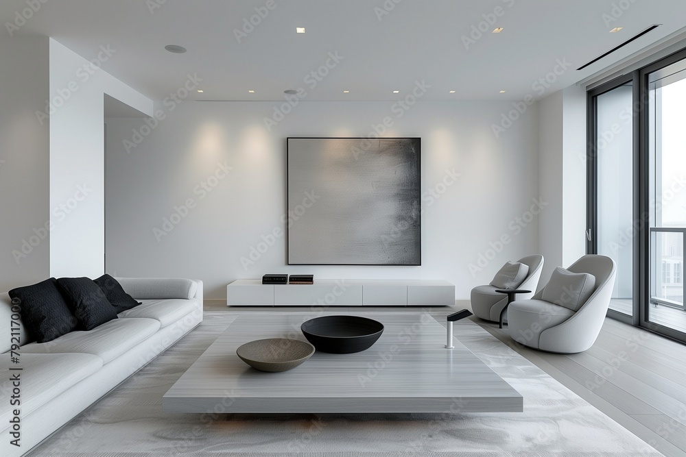Modern Minimalist Living Room with Sleek Furniture and Statement Art Modern Minimalist Living Room with Sleek Furniture and Statement Art