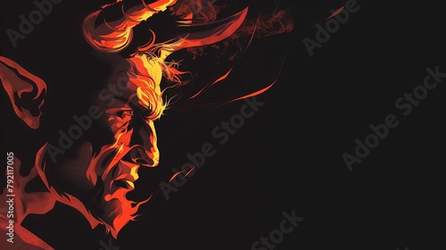 furious devil face profile silhouette with copy space black background hell concept art demon names photo