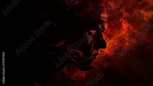 furious devil face profile silhouette with copy space black background hell concept art demon names
