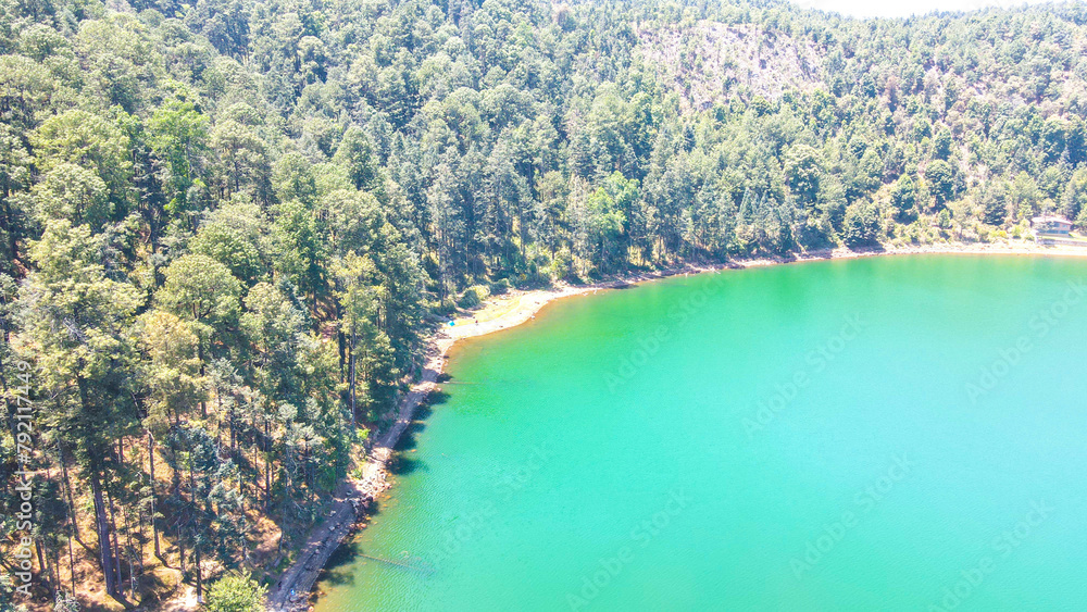 Los azufres, aerial dron view, lake nature landscape, Michoacan, mexico